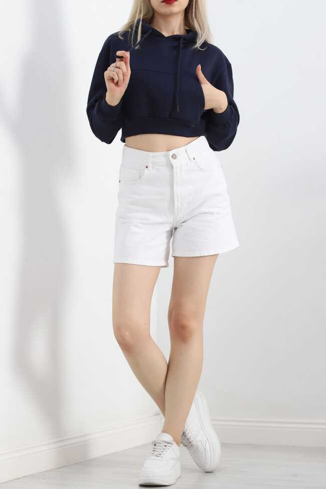 Şardonlu Owersize Crop Sweat Lacivert - 6