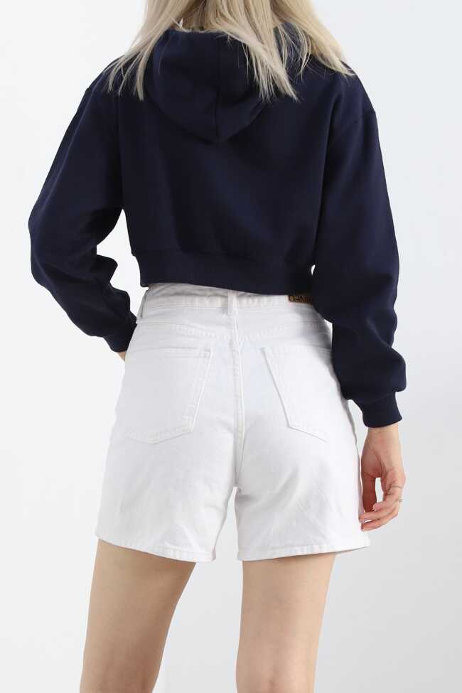 Şardonlu Owersize Crop Sweat Lacivert - 7