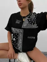 Unisex Baskılı T-Shirt - Siyah - 4