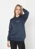 Unisex Bisiklet Yaka Baskılı Dokuma Triko - Indigo - 1