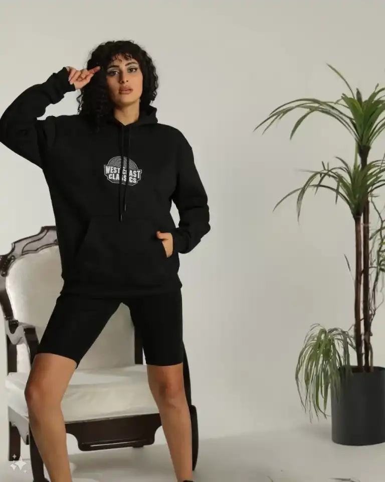 Unisex Sırt Baskılı Kapüşonlu Üç İplik Oversize Sweatshirt - Siyah - 3