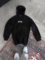 Uzun Kol Kapşonlu Göğüs Baskılı SweatShirt - Siyah - 2