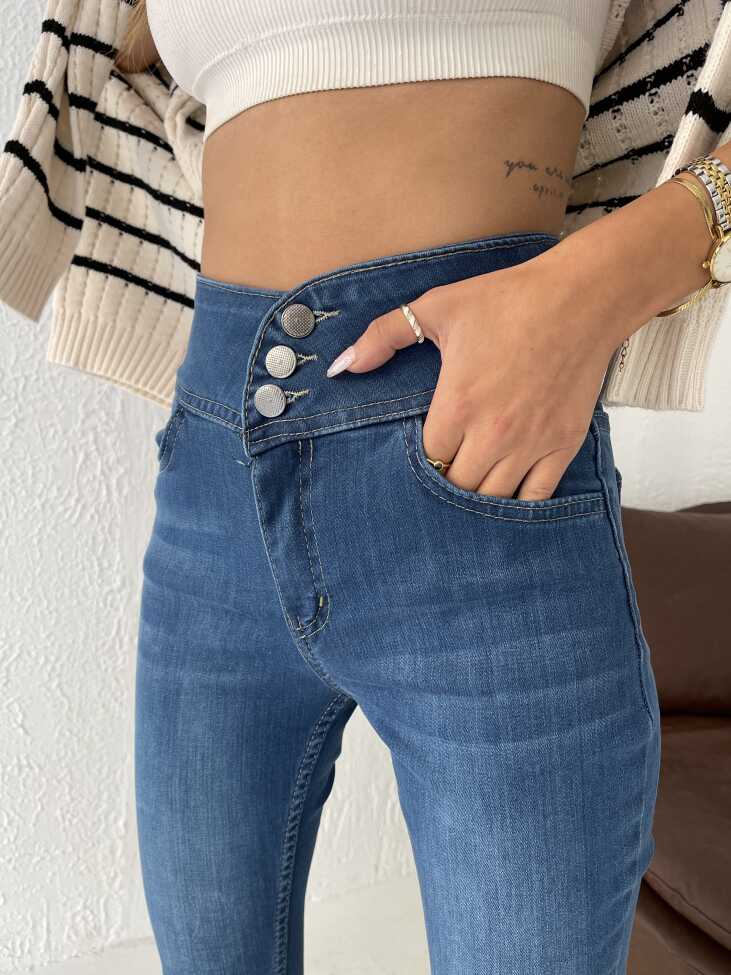 Yüksek Bel Likralı Jean Pantolon 90 Cm - 5